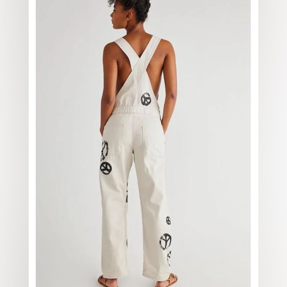 We the Free People Peace Sign Ziggy Harmony Overalls in White Medium Retail $128 - Picture 3 of 16